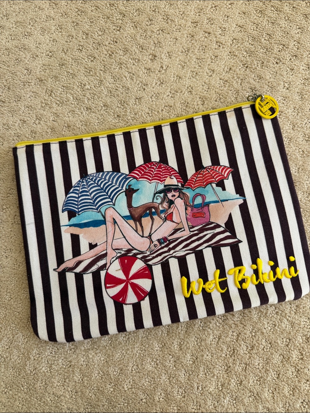 Wet Bikini Black & White Striped Beach Clutch